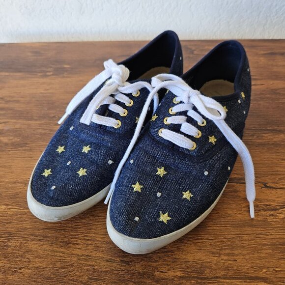 Daniel Green Vintage 90s Celestial Stars Embroidered Blue Denim Shoes Sneakers 8 - Picture 1 of 7